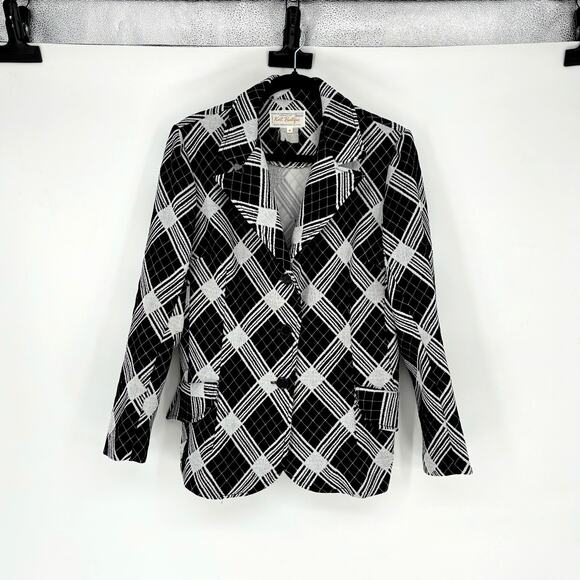 Vintage Women's Sears Black and White Plaid 3-Button Blazer - Size 16 - 70s - Picture 1 of 9